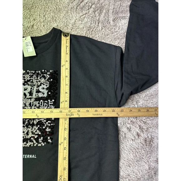River island Sweatshirt black With Sequins Paris-themed Size S New - Picture 13 of 15